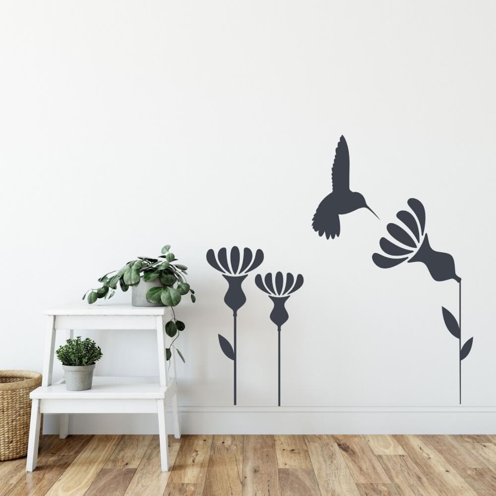 Samolepka na zeď - Kolibřík a květ
