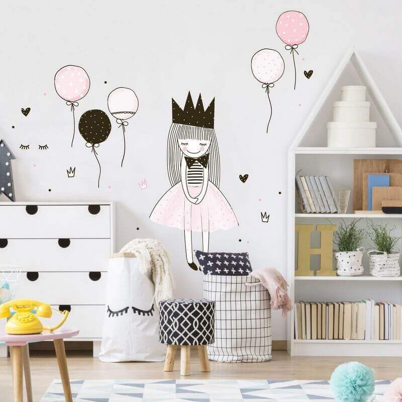 Samolepky na zeď pro holčičky - Princezna s balónky