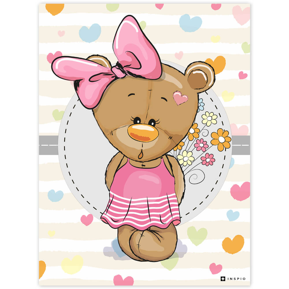 Obraz medvídka s růžovou mašlí do dívčí pokoje