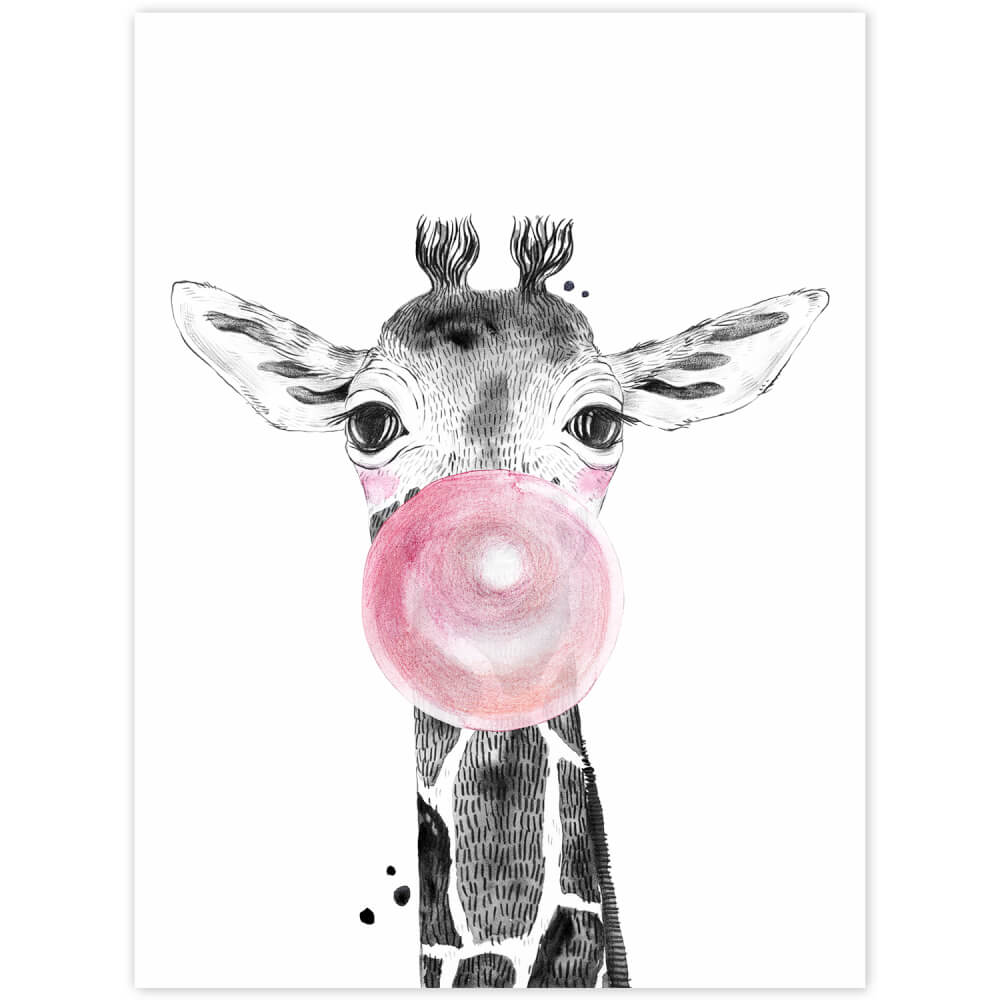 Obraz na zeď - Žirafa s růžovou bublinou