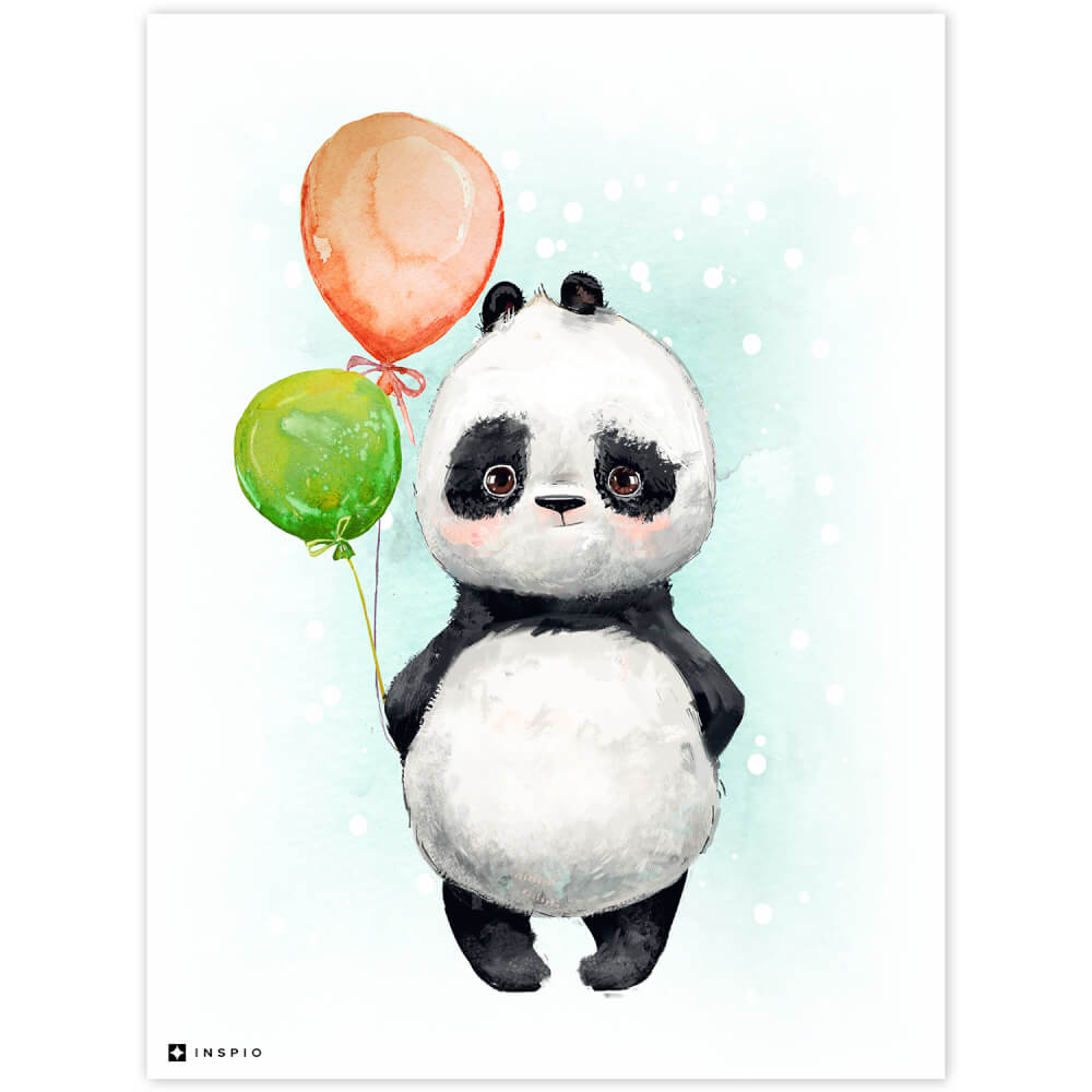 Obrázek na zeď Panda s barevnými balóny