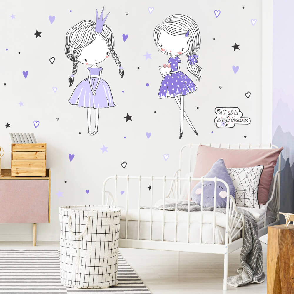 Samolepka na zeď pro dívky - Víly ve fialové barvě