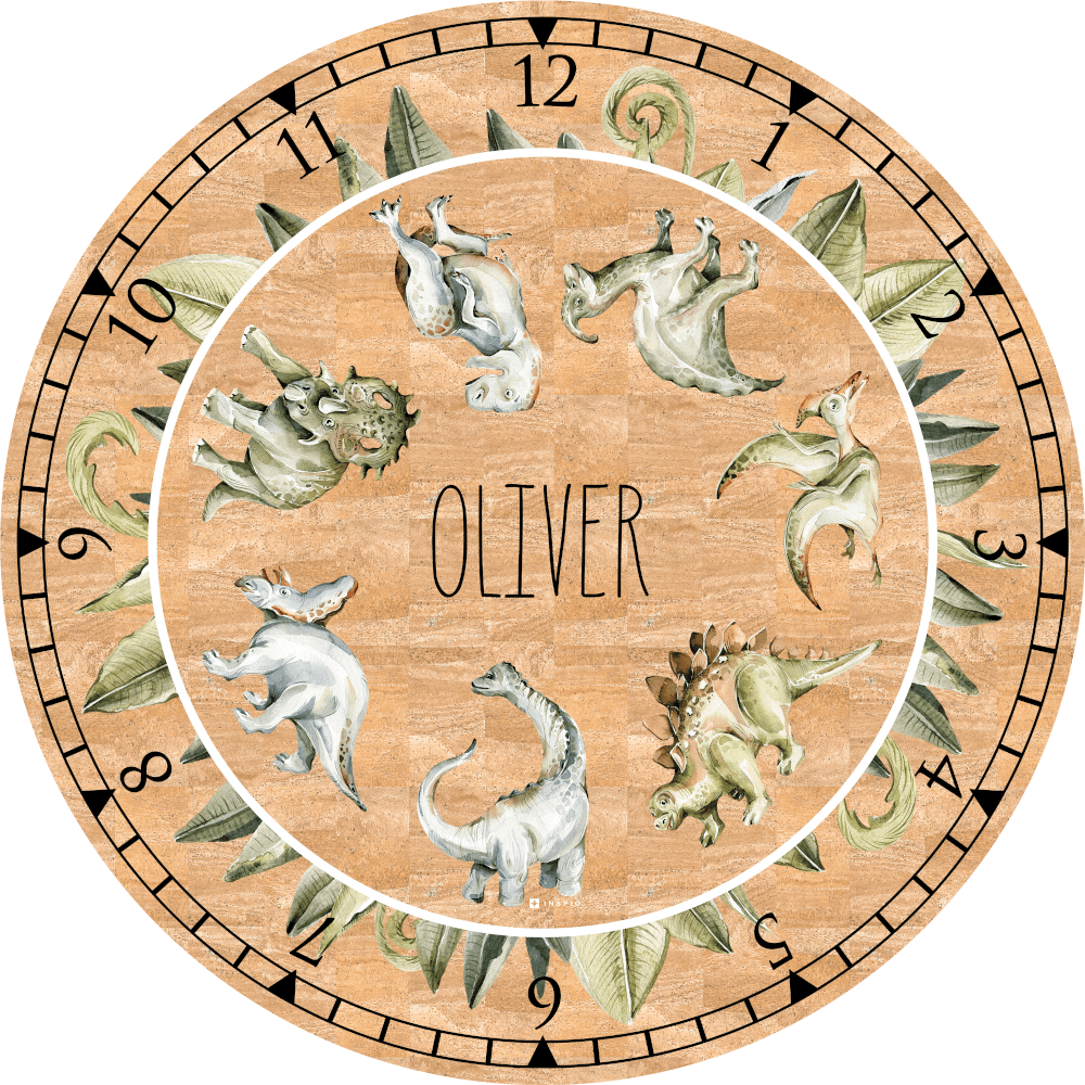 Levně Dětský koberec z korku - Dinosauři se jménem a hodinkami