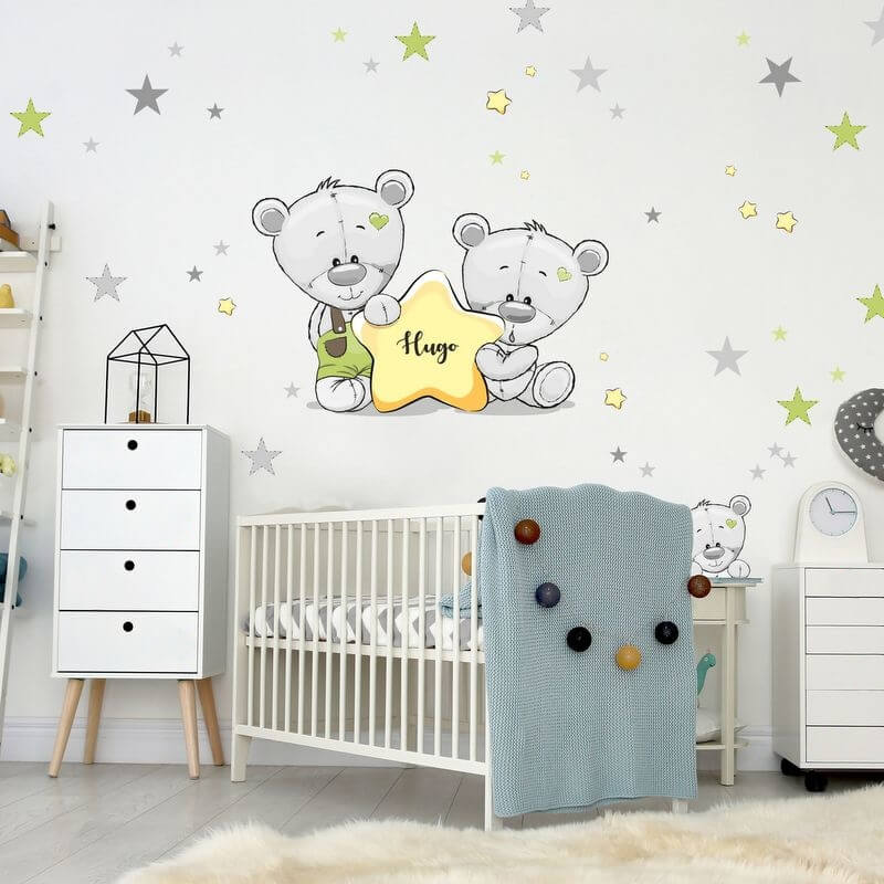 Samolepky do dětského pokoje - Medvídci s jménem a hvězdy