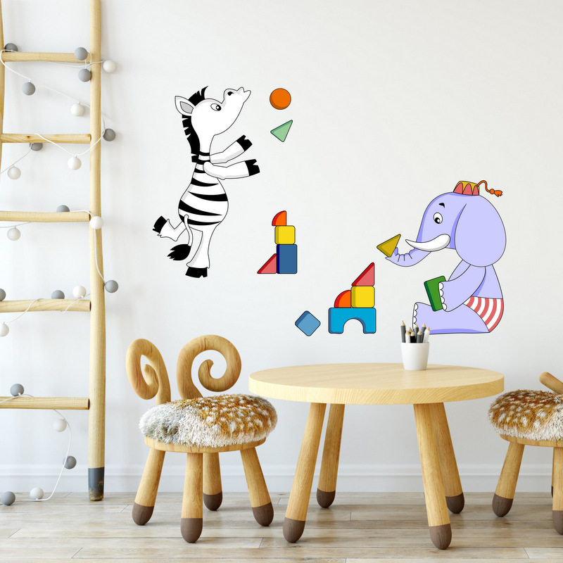 Levně Samolepky do dětského pokoje - Slon a zebra