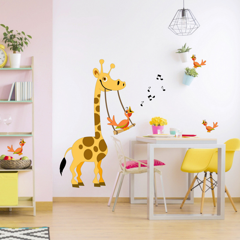 Dětské samolepky na zeď - Žirafa s houpačkou
