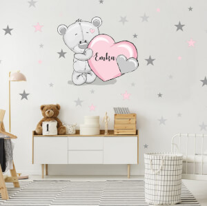 Dětská samolepka na zeď - Medvídek pudrový s hvězdami a jménem