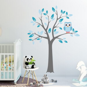 Dětské samolepky na zeď - Strom s modrou sovičkou