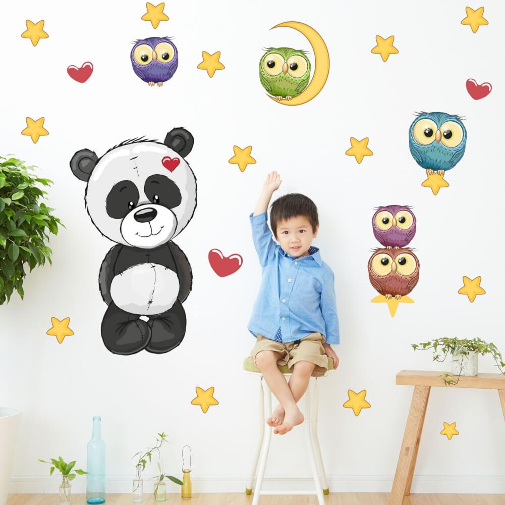 Levně Dětské samolepky na zeď - Panda a sovičky