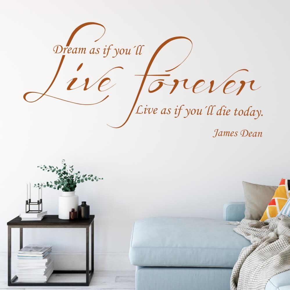 Samolepka na zeď - James Dean - Live forever (citát na zeď)