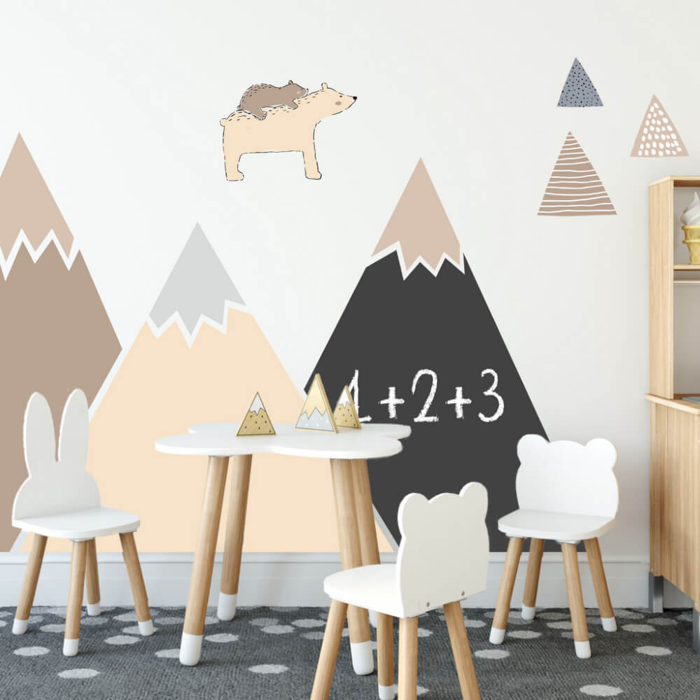 Dětské samolepky na zeď - Hnědé hory a kopce s tabulovou fólií
