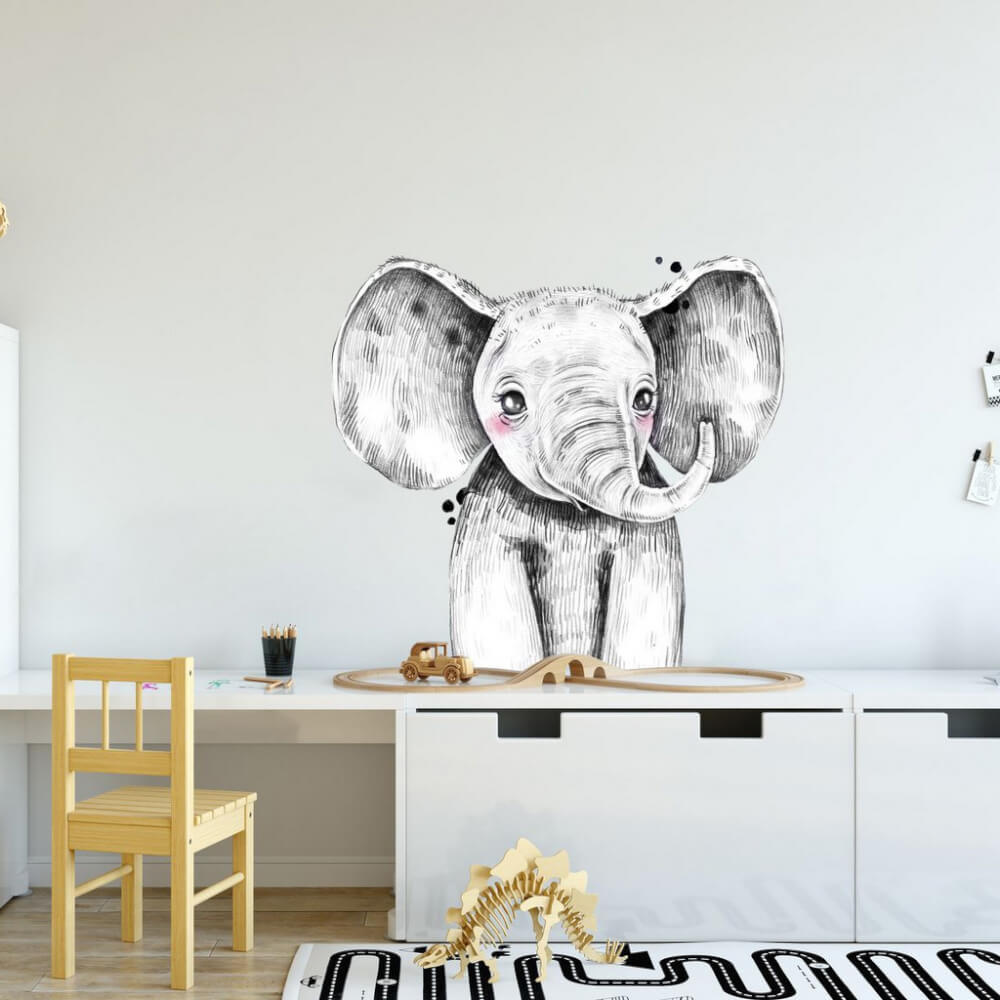 Levně Samolepky do dětského pokoje - Velký slon v černobílé barvě