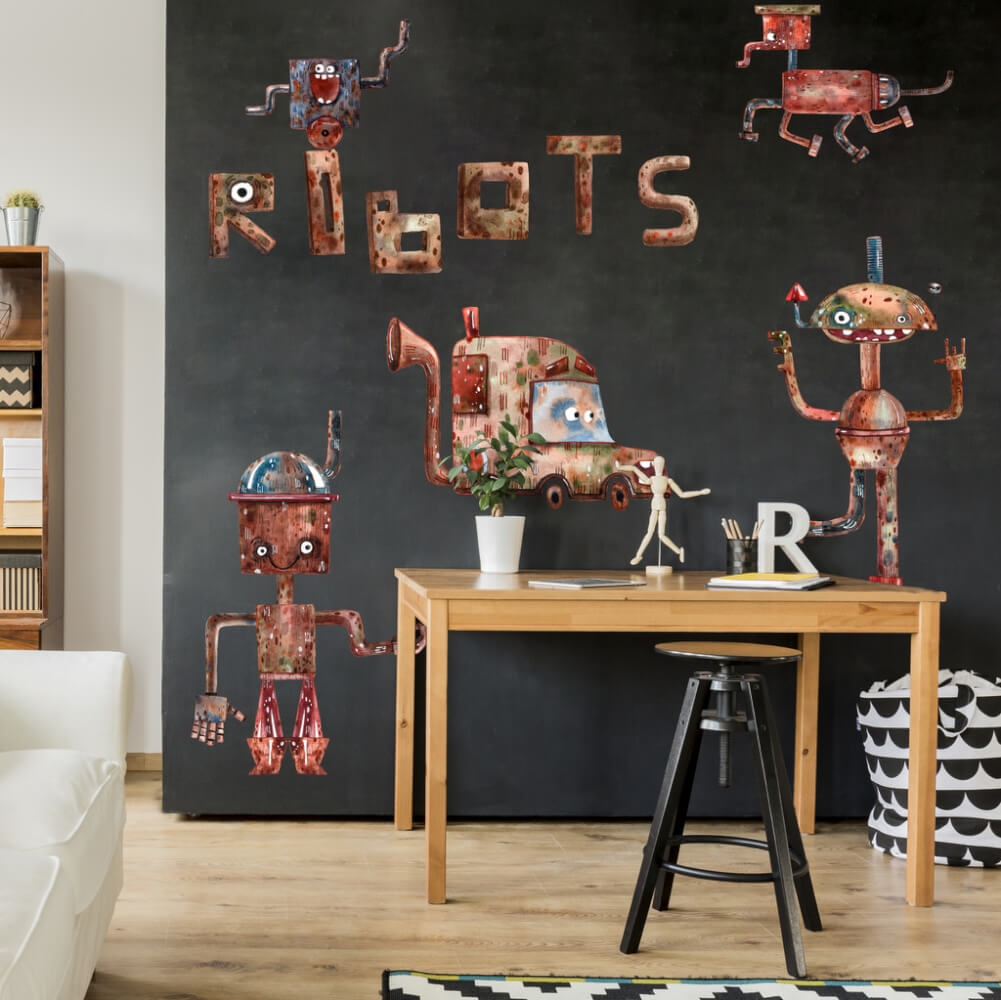 Samolepky na zeď dětské - Roboti a auta