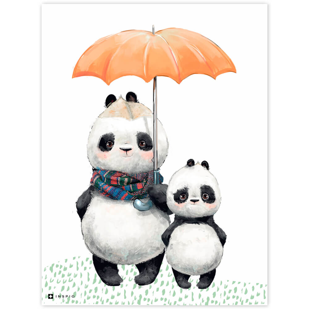 Levně Dvě pandy s deštníkem na stěnu