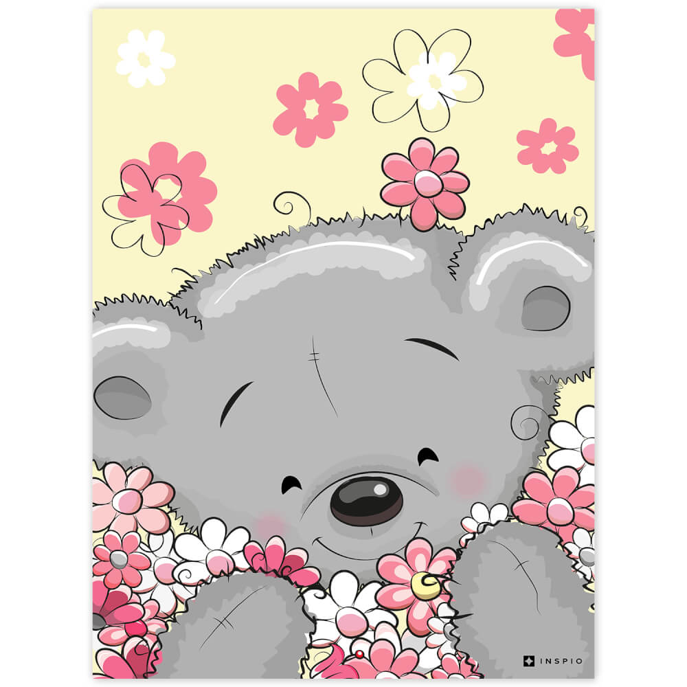 Obraz plyšového medvídka s květinami