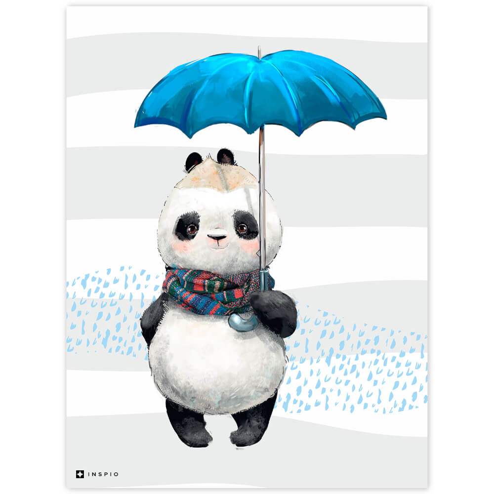 Obrázek do dětského pokoje Panda s modrým deštníkem