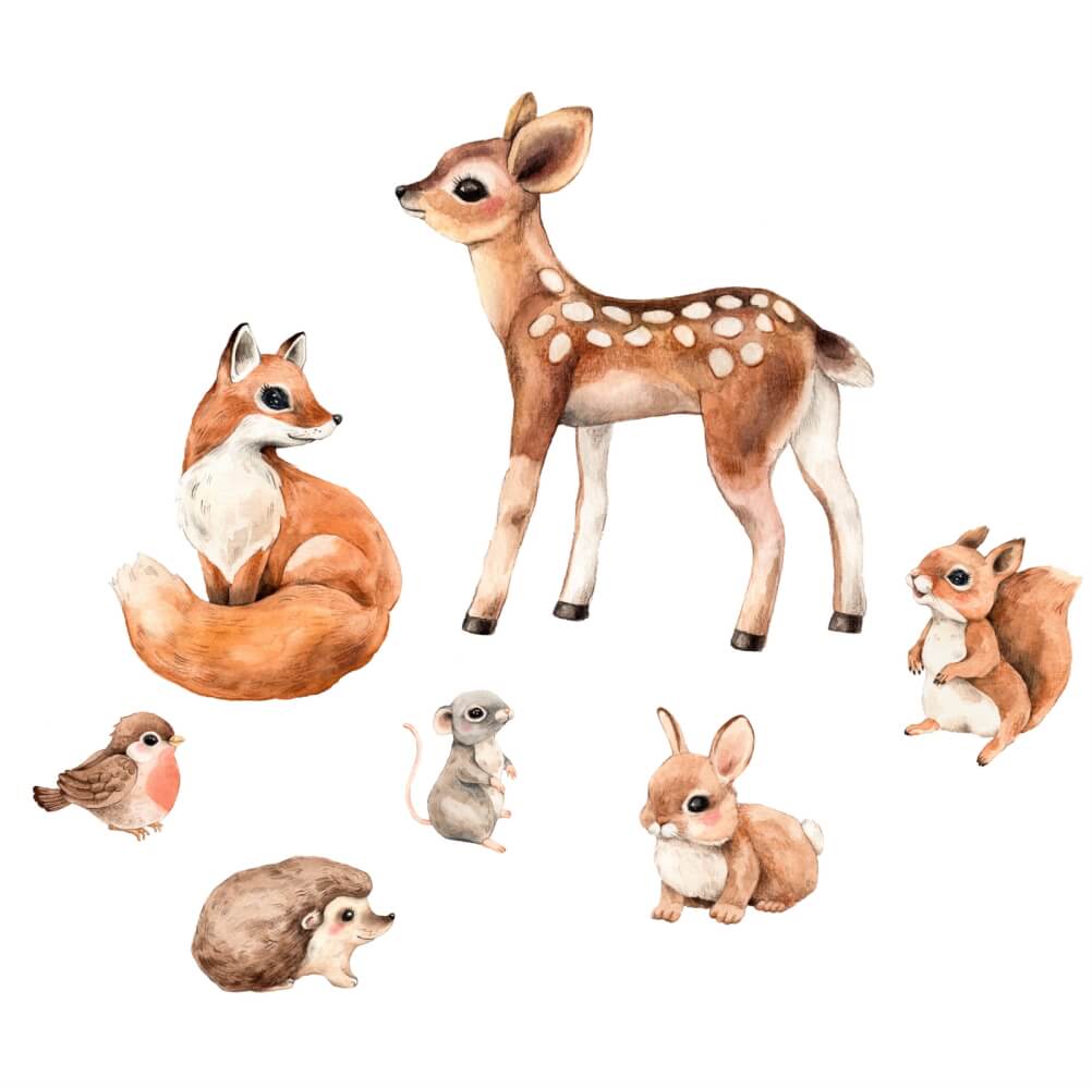 Samolepky na zeď lesní zvířátka - Liška, srnka, veverka